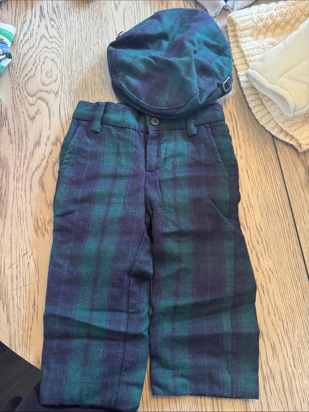 Janie and Jack Green & Navy Plaid Trousers with Matching Cap